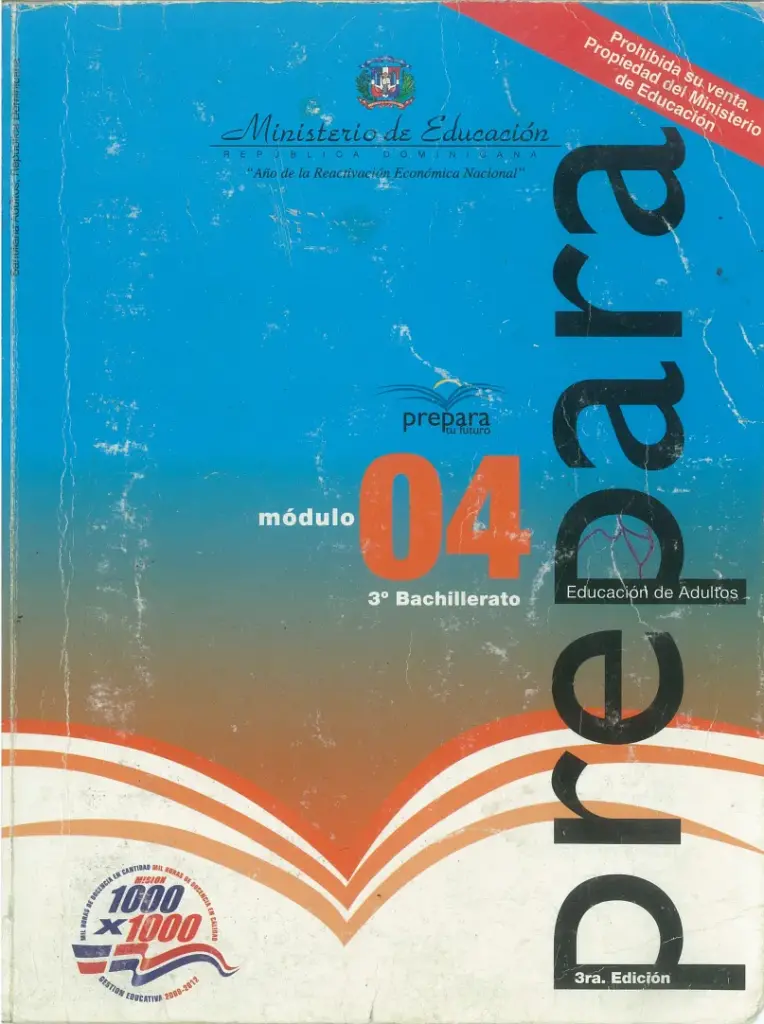 Módulo 4 - 3° Bachillerato (Prepara) PDF 1 Portada del Módulo 4 de 3ro de Bachillerato del programa Prepara del MINERD